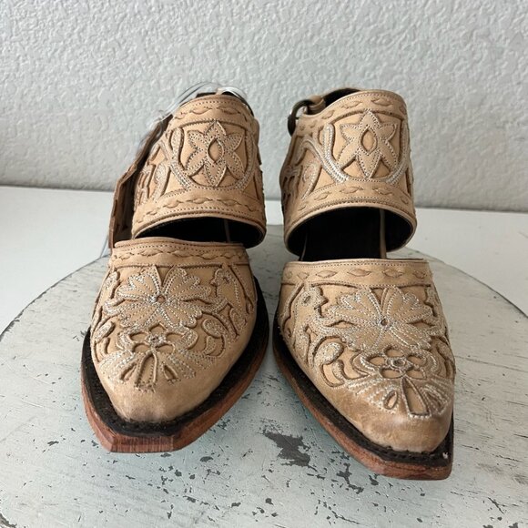 Lane Robin Mule Tan Cowboy Boots Womens 7.5 Cowgirl Western Leather Short Ankle - Picture 5 of 12